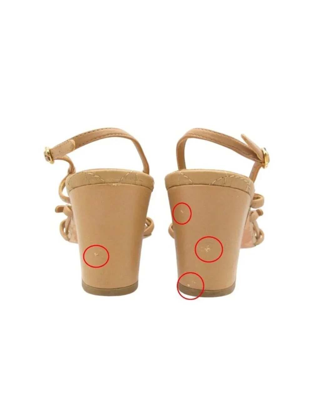 Chanel Sandals Leather Quilted Gold CC Logo Beige